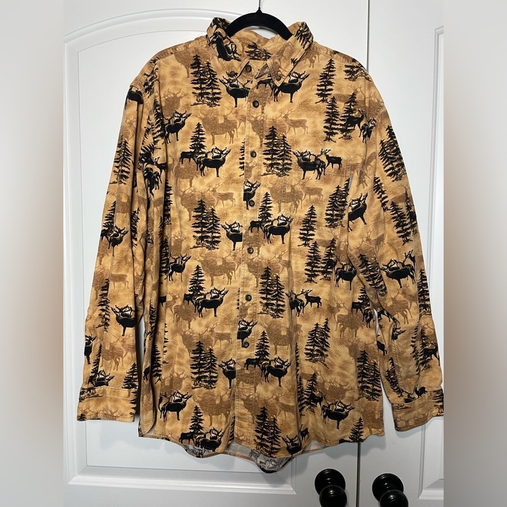 Woolrich Vintage 100% Cotton Dark Wheat Whitetail Deer Forest Outdoors Shirt